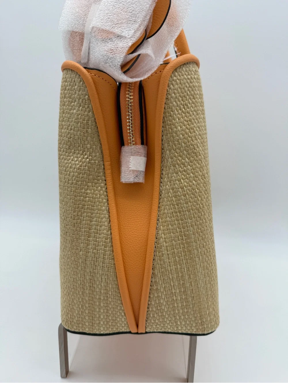 Kate Spade Thompson Street Straw Satchel Bag With Charm Desert Sun Orange Tan